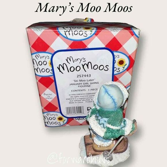 Vintage Mary Moo Moos “Ski Moo Later ” January Girl Skiing Figurine - In Box - Picture 8 of 9